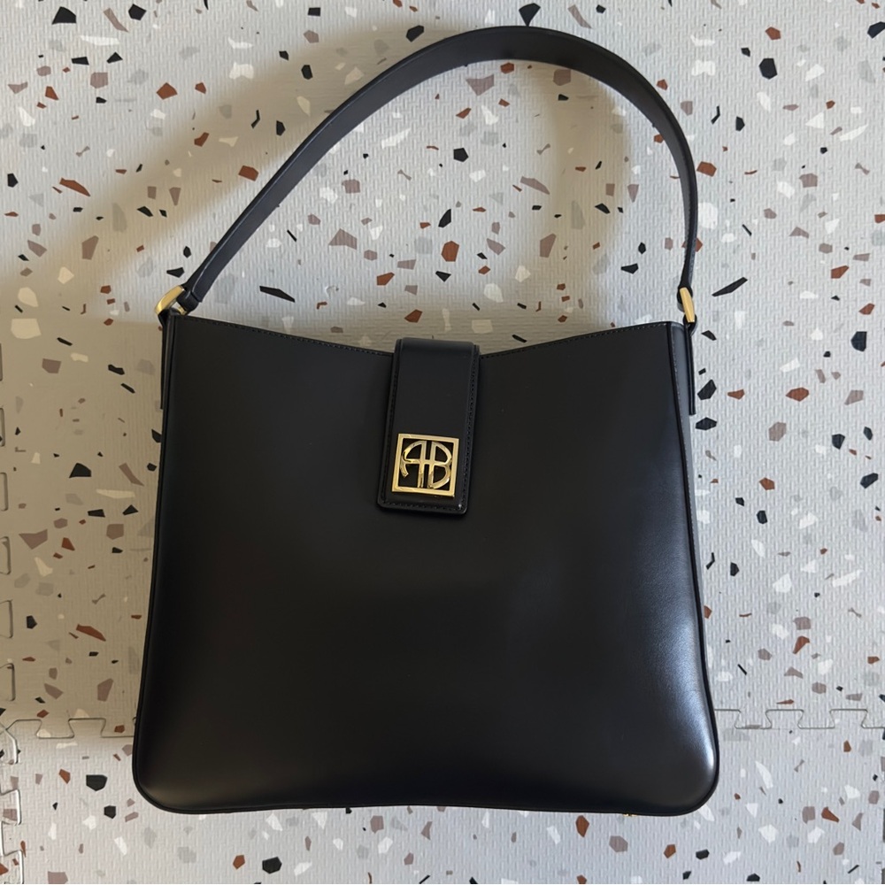 Anine Bing Black Shoulder Bag with Gold Accents